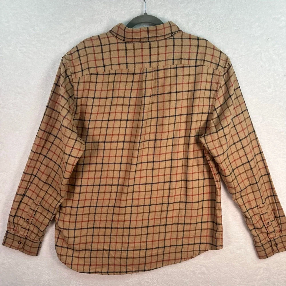 Porter + Ash Button Down Shirt Mens XL Tan Plaid Flannel Long Sleeve‎ Pocket